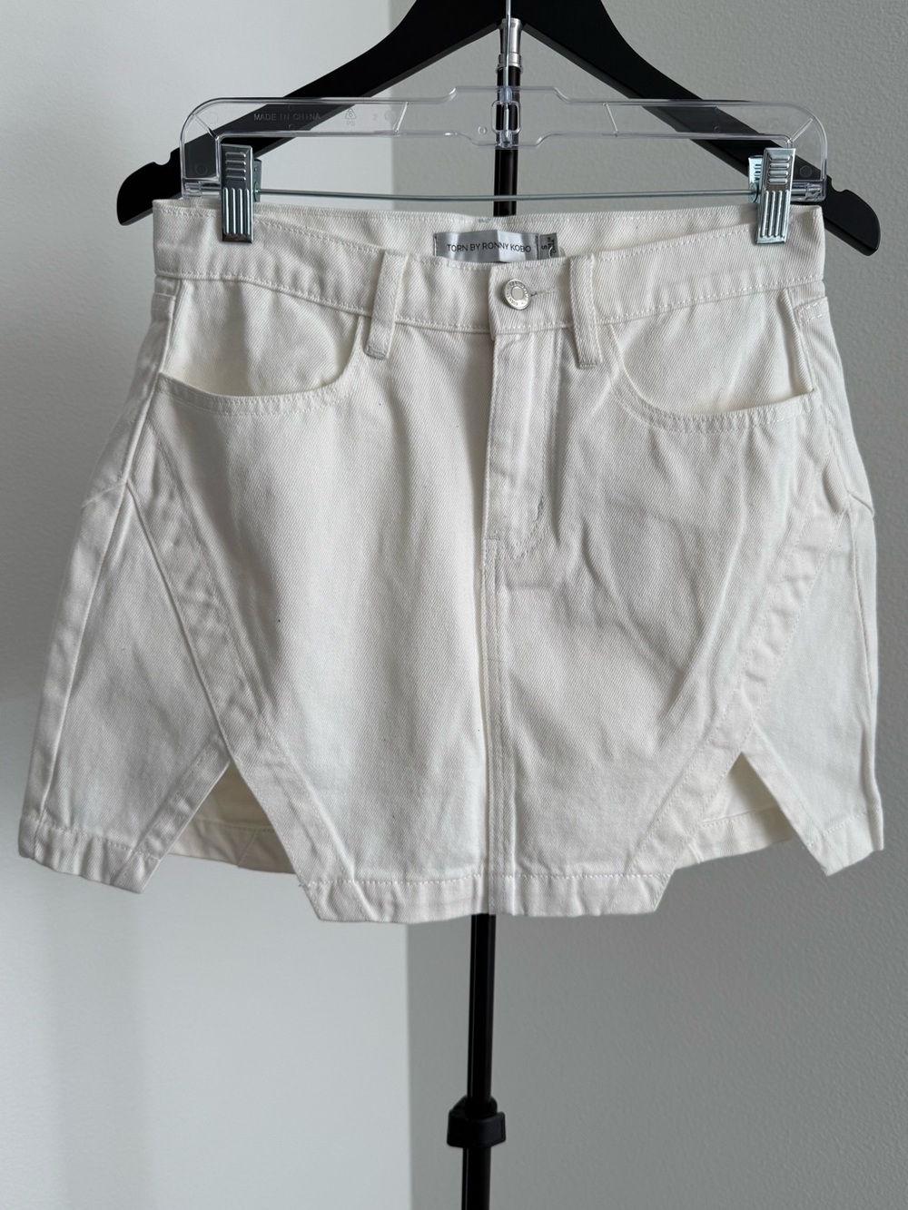 Torn by Ronny Kobo White Denim Skirt with Front Slits